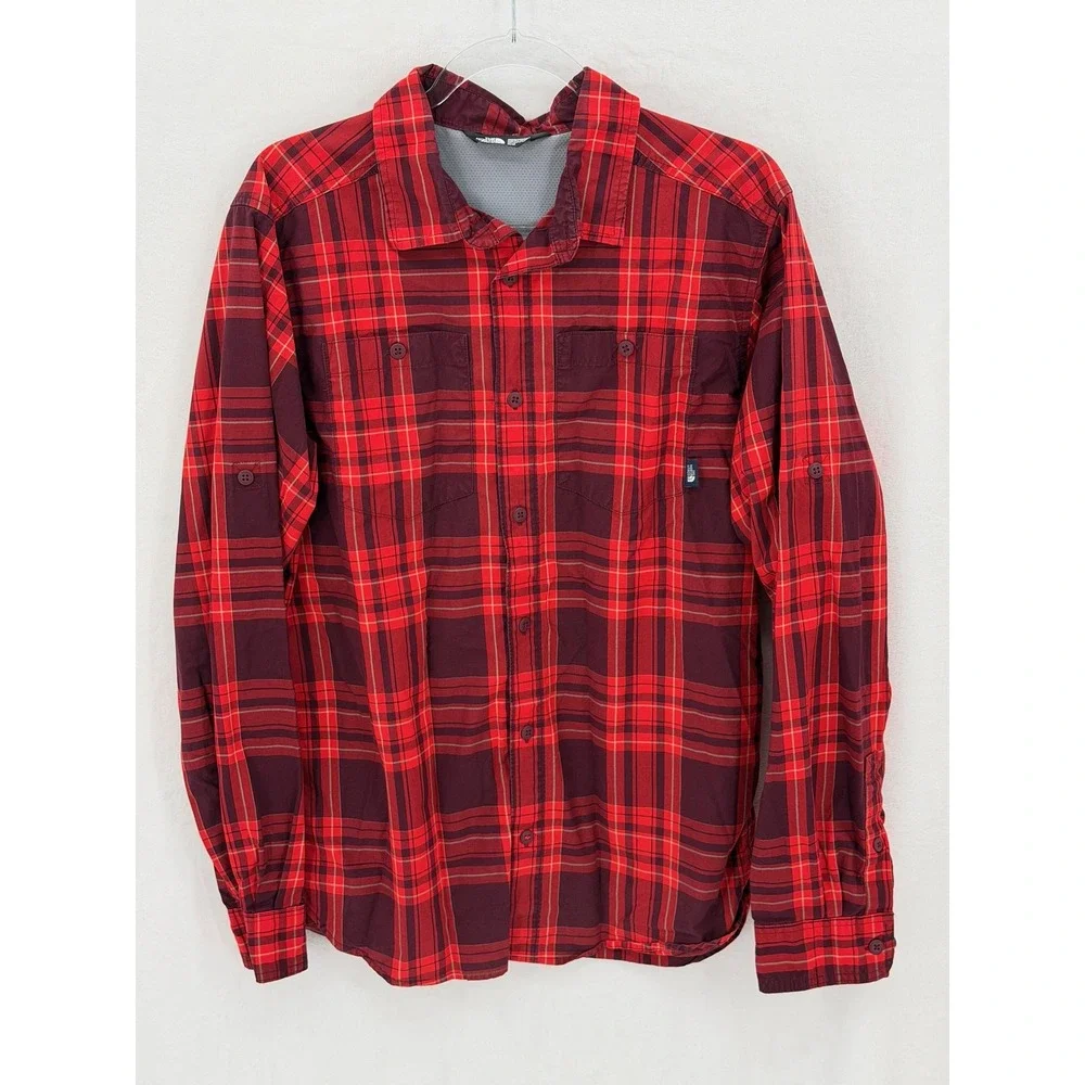 The North Face Shirt Mens Medium Red‎ Plaid Long Sleeve Button Up Casual Autumn